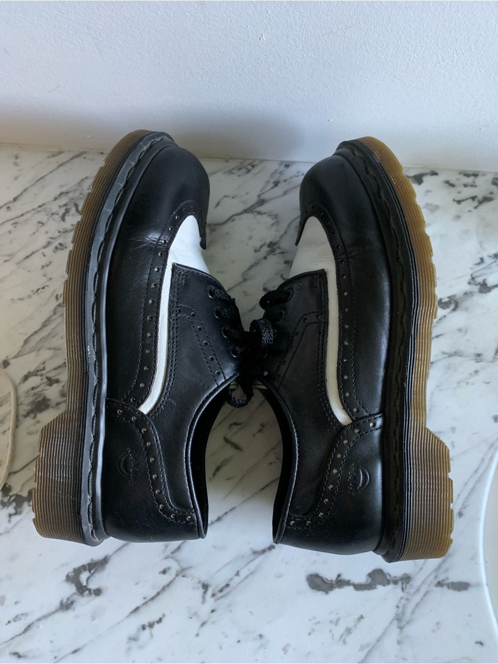 Men’s Dr. Martens Black and White Leather Wingtip Oxfords. - Picture 11 of 16